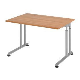 Schreibtisch Solothurn, mechanisch höhenverstellbar, 1200 x 800 mm, Dekor/Holzart Nuss, Gestell silber