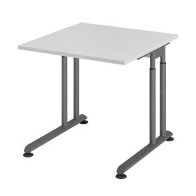 Schreibtisch Solothurn, mechanisch höhenverstellbar, 800 x 800 mm, Dekor/Holzart Grau, Gestell graphit