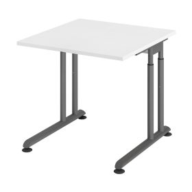 Schreibtisch Solothurn, mechanisch höhenverstellbar, 800 x 800 mm, Dekor/Holzart Weiss, Gestell graphit