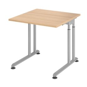 Schreibtisch Solothurn, mechanisch höhenverstellbar, 800 x 800 mm, Dekor/Holzart Eiche, Gestell silber