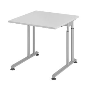 Schreibtisch Solothurn, mechanisch höhenverstellbar, 800 x 800 mm, Dekor/Holzart Grau, Gestell silber