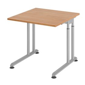 Schreibtisch Solothurn, mechanisch höhenverstellbar, 800 x 800 mm, Dekor/Holzart Nussbaum, Gestell silber
