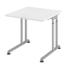 Schreibtisch Solothurn, mechanisch höhenverstellbar, 800 x 800 mm, Dekor/Holzart Weiss, Gestell silber