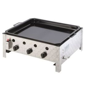 GASTRO Profi-Grill PELVIS, 10 kW Edelstahl Gasgrill mit Emaillepfanne und 3 Brennern