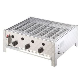 RASCAL Profi-Gasgrill, 10 kW Edelstahlgrill mit Rost und 3 Brennern für Gastronomie und Events