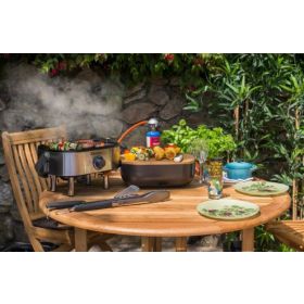 Tragbarer Picknick-Partygrill mit Holzbrett & Gusseisenrost, 2,5 kW Leistung