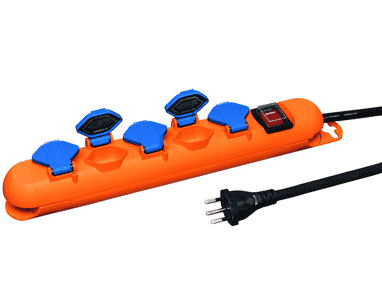 Steffen Steckdosenleiste STRONG, 5 x T13, mit Schalter, 10 A, IP21, Kabel 3 m (GdV 3x1.5mm²), orange