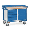 Fetra Werkstattwagen mit Arbeitsplatten, Tragkraft 400 kg, 1 Schrank und 4 Schubladen, 1220 x 650 x 960 mm