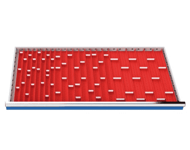 Jeu de plateaux à bacs 91 pièces, R 48-24, dimensions utiles des tiroirs 1200 x 600 mm, hauteur de façade 75 mm