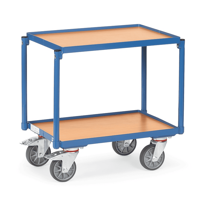 Fetra Etagen-Roller mit 2 Plattformen aus Holz, Pulverbeschichtet blau RAL 5007
