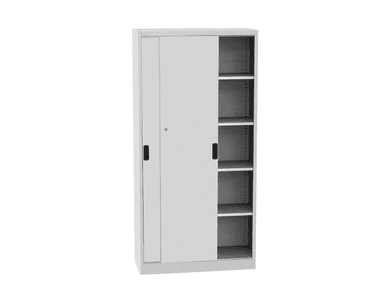 Armoire universelle verrouillable, avec deux portes coulissantes, RAL 7035