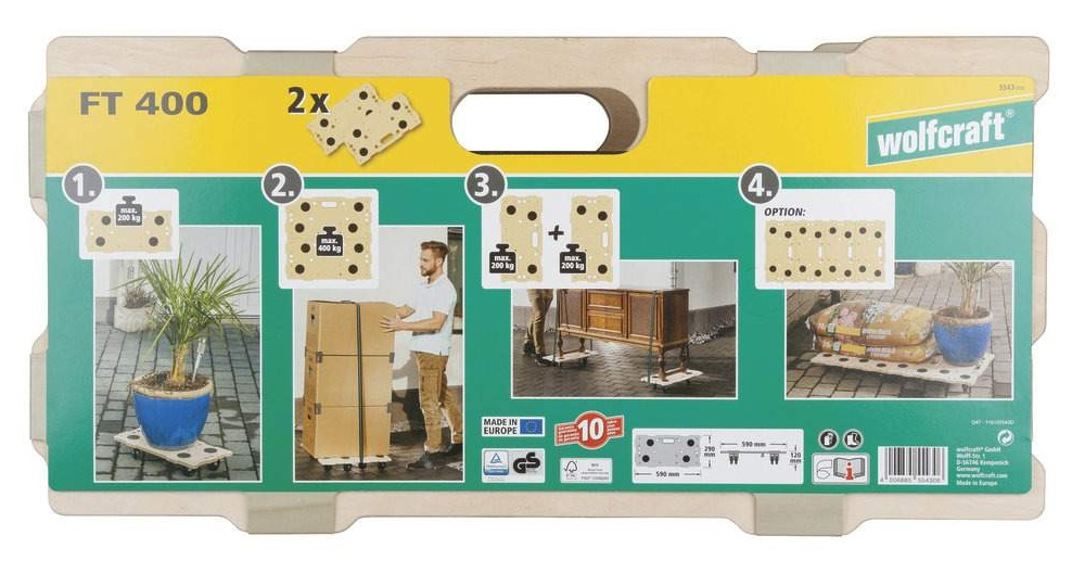 Wolfcraft Puzzle Boards Möbelroller FT 400 Birkensperrholz Tragkraft 200 Kg Naturbelassen