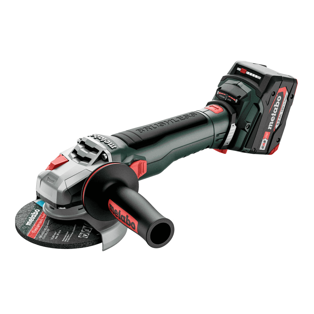 Metabo Akku-Winkelschleifer WB 18 LT BL 11-125 Quick, 18 V mit 2x Li-Power Akkus (18 V / 5.2 Ah), Ladegerät ASC 55 und metaBOX 165 L