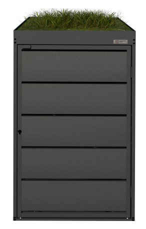 Abri pour poubelles avec toit végétalisé, pour poubelles de 240 litres, en acier galvanisé, anthracite RAL 7016, disponible en plusieurs modèles