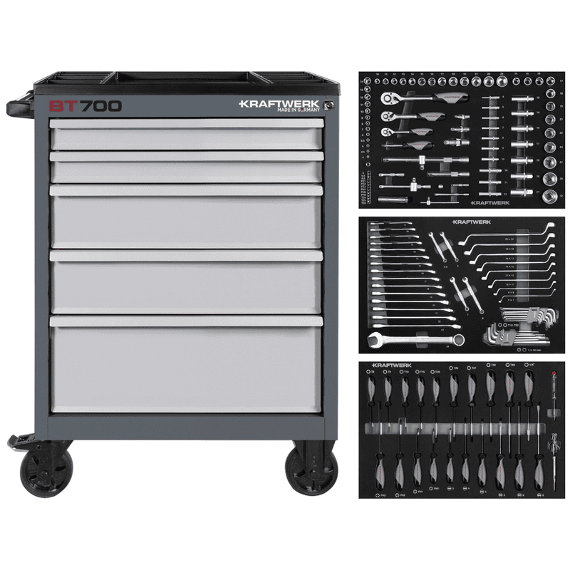 KRAFTWERK BASIC LINE Werkstattwagen BT700, 5 Schubladen, inkl. Werkzeug, 154-teilig, BxTxH 719 x 474 x 1000 mm