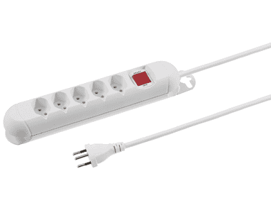 Steffen Steckdosenleiste STRONG, 5 x T13 Steckdosen - längs, mit Schalter, 10 A, IP20, 3 m Kabel, weiss