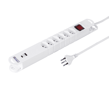 Steffen Steckdosenleiste VARIABL, 6 x T13 Steckdosen, 1 x USB-A, 1 x USB-C PD (18W), mit Schalter, 3 m Kabel, weiss