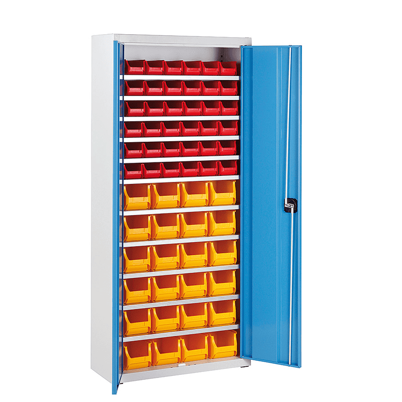 Magazinschrank mit 60 Sichtlagerkästen