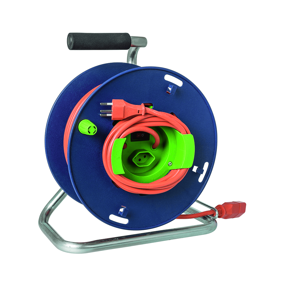Steffen Kunststoff-Gerätekabelrolle LOOP, 1 + 1 x T13, Td 3×1.5 mm², Thermoschutz, IP20, blau/grün, verschiedene Längen