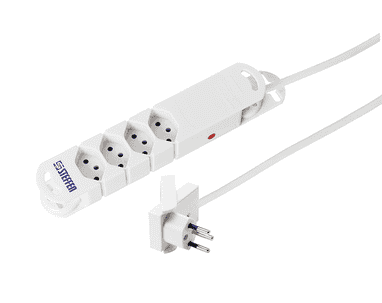 Steffen Steckdosenleiste VARIABL, 4 x T13 Steckdosen, mit Flach-Winkelstecker "SKATE", 1.5 m Kabel, weiss