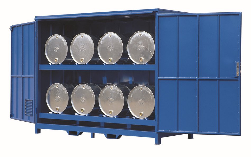 Etagère fermée pour fûts horizontaux jusqu'à 8 x 200 litres