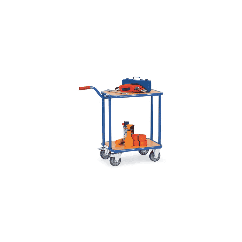 Fetra Plattformwagen mit Griff, blau, mit Holzplattform oder Stahlblech, 860 x 450 x 875 mm