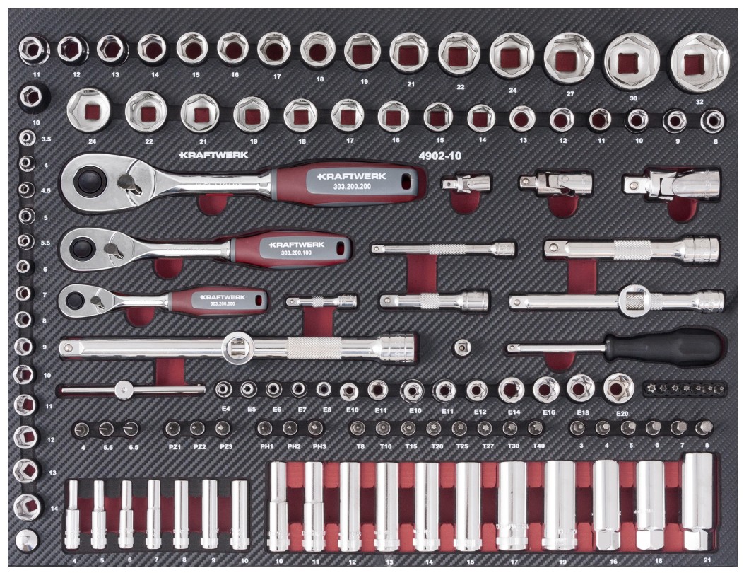 KRAFTWERK PRO LINE EVA Steckschlüssel-Einlage 1/4" + 3/8" + 1/2", 125-teilig