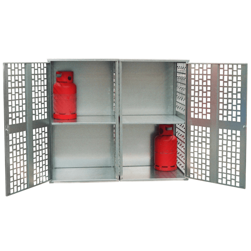 Gasflaschenschrank GFD-L aus verzinktem Stahlblech, gelocht, in 2 Grössen