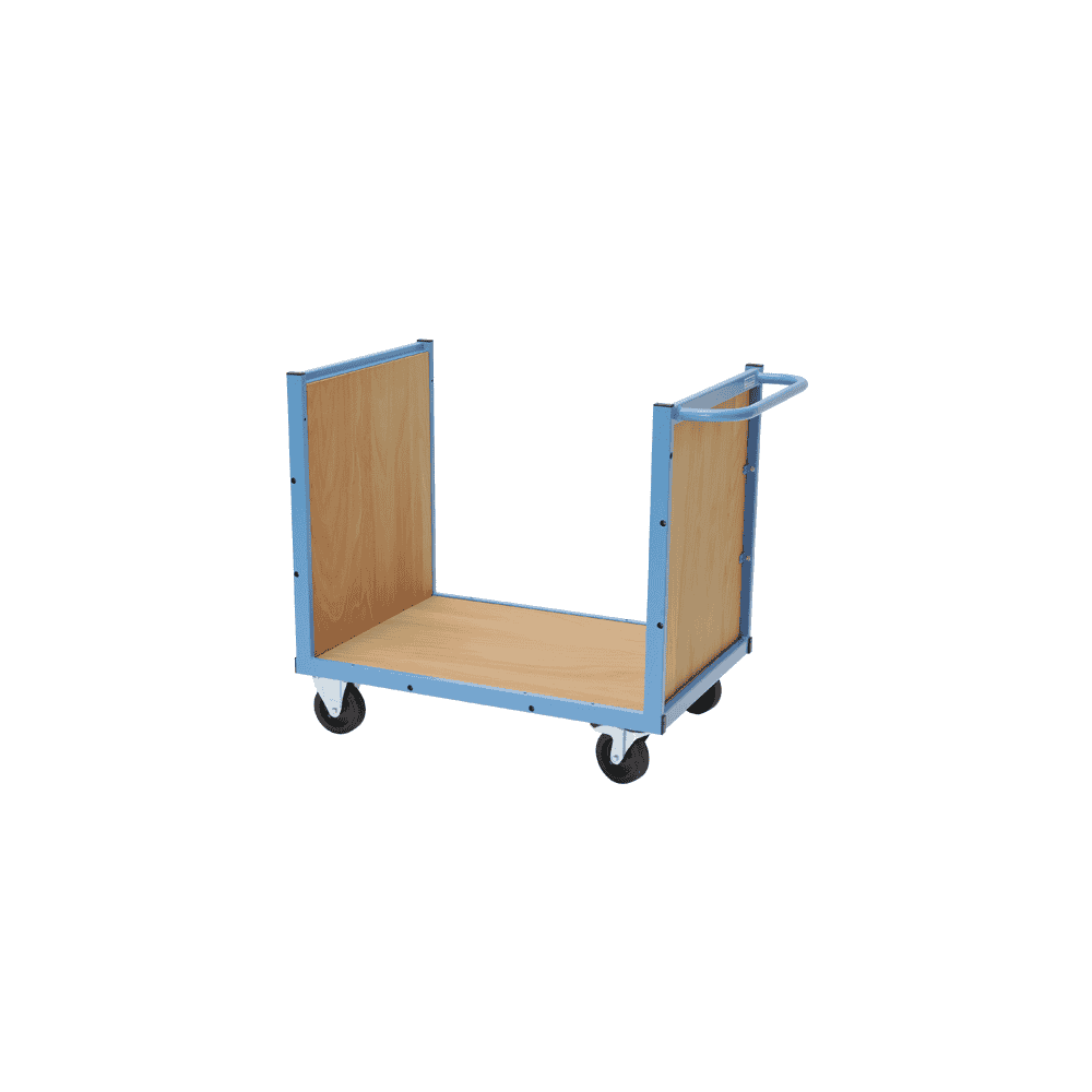Bedrunka+Hirth Chariot de transport avec fond en bois, paroi avant et arrière, capacité de charge 300 kg, 900 x 620 x 860 mm