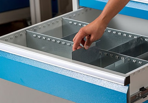 Compartimentage des métallique set 14 pièces, R 48-24, dimension utiles des tiroirs 1200 x 600 mm, en 4 hauteurs de façade