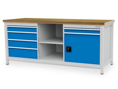 Bedrunka+Hirth établi en caisson, R 24-24, 6 tiroirs et 1 porte battante, l x p 2000 x 750 mm
