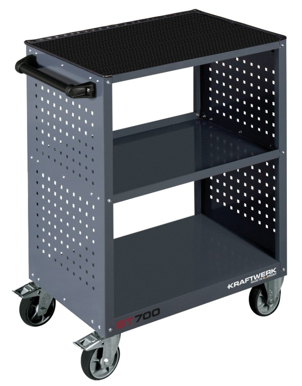 KRAFTWERK Service Wagen BT700 mit Gummimatte, leer, LxBxH 474 x 719 x 1000 mm