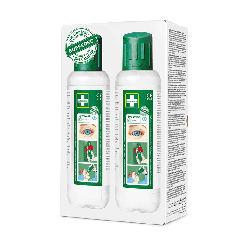 Douche oculaire / Solution de rinçage oculaire tamponnée, Cederroth 725200, paquet de 2 x 500 ml