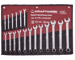 KRAFTWERK PRO LINE Gabelringschlüssel-Satz, 18-teilig, 5.5–22 mm, in Rolltasche