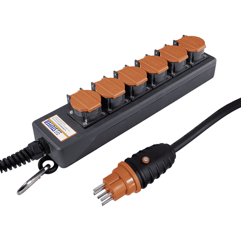 Steffen Steckdosenleiste PROFESSIONAL, T15 Steckdosen, 10 A, GdV 5 x 1.5mm², IP55, schwarz/orange, diverse Ausführungen