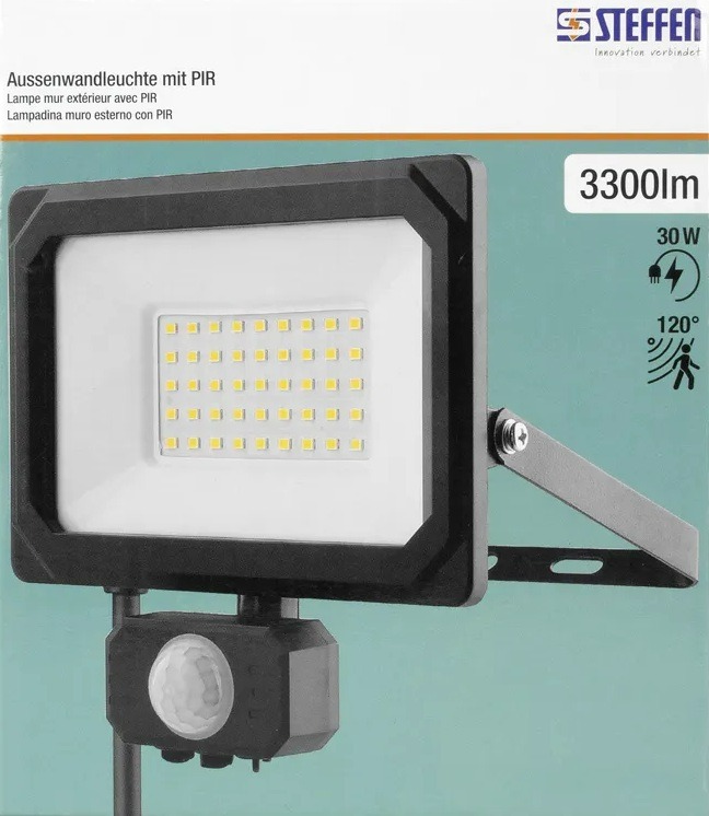 Steffen LED Aussenwandleuchte mit PIR-Bewegungsmelder 120°, schwarz, IP65