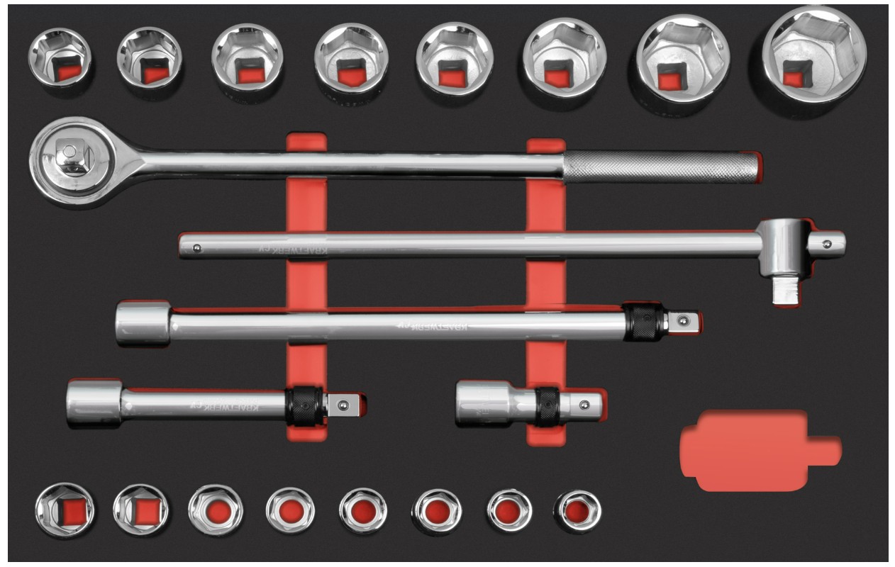 KRAFTWERK PRO LINE EVA Steckschlüssel-Einlage 3/4", LxB 600 x 400 mm, 21-teilig