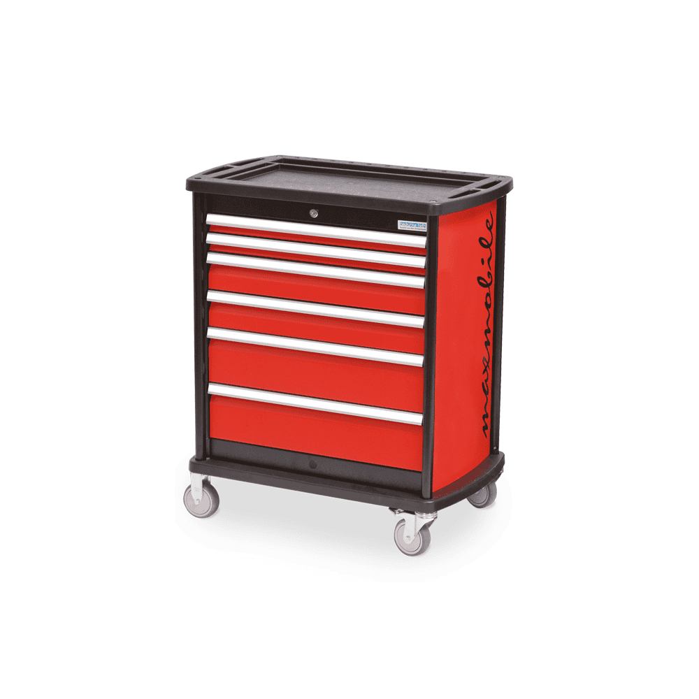 Bedrunka+Hirth Mobiler Werkstattwagen maxmobile 1, R 24-12, RAL 3020 mit 6 Schubladen und 1 Seitenblende