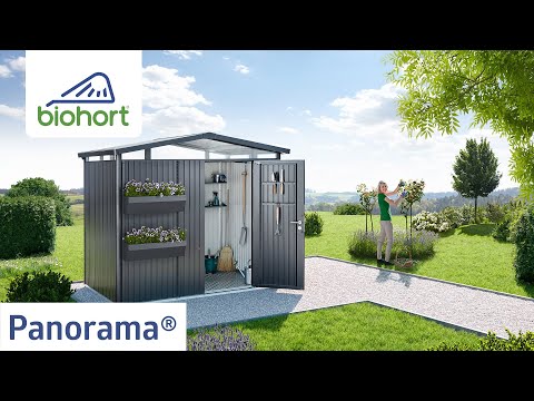 Biohort Gerätehaus PANORAMA®, in 3 Farben, 5 Grössen, Standard-/Doppeltüre