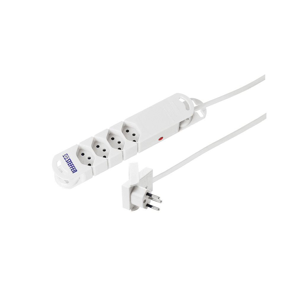 Steffen Steckdosenleiste VARIABL, 4 x T13 Steckdosen, mit Flach-Winkelstecker "SKATE", 1.5 m Kabel, weiss