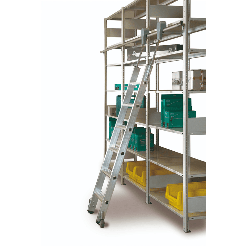 Schulte Échelle aluminium pour rayonnages, mobile, charge admissible par marche 150 kg, inclinaison de l'échelle 20˚