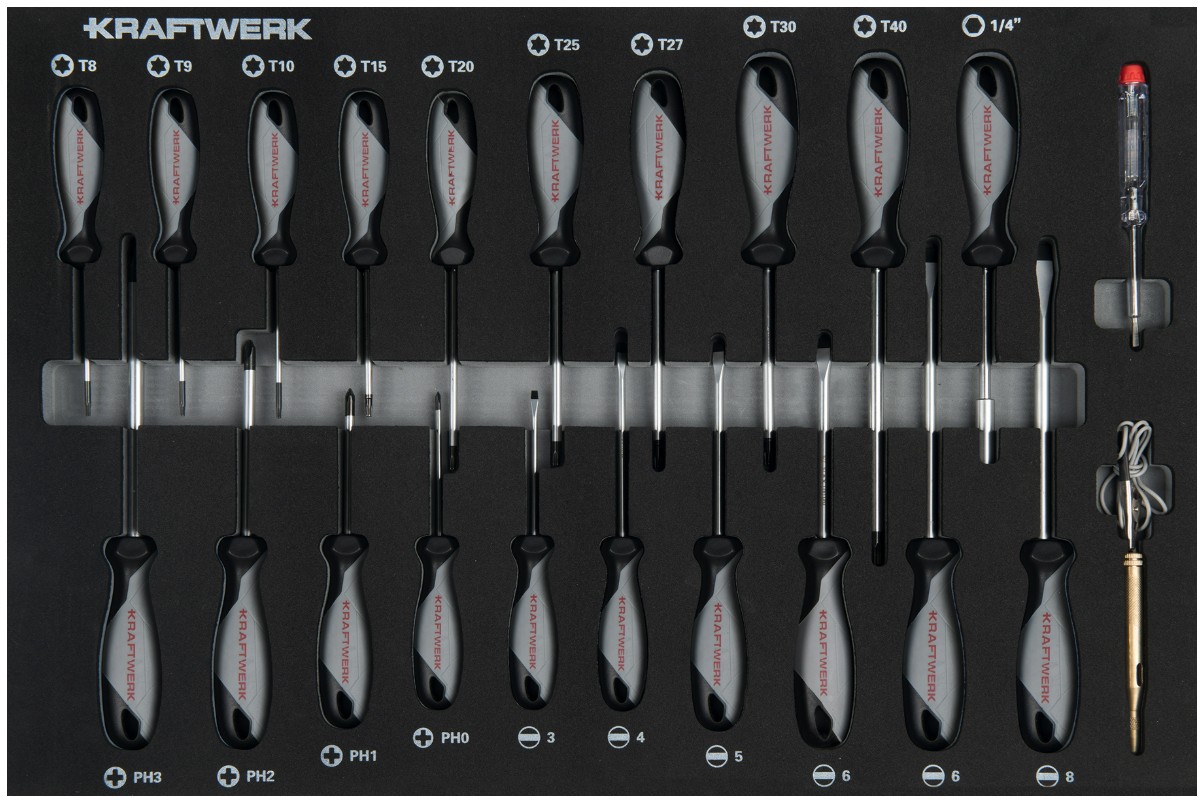 KRAFTWERK BASIC LINE EVA Schraubendreher-Einlage, LxB 600 x 400 mm, 22-teilig