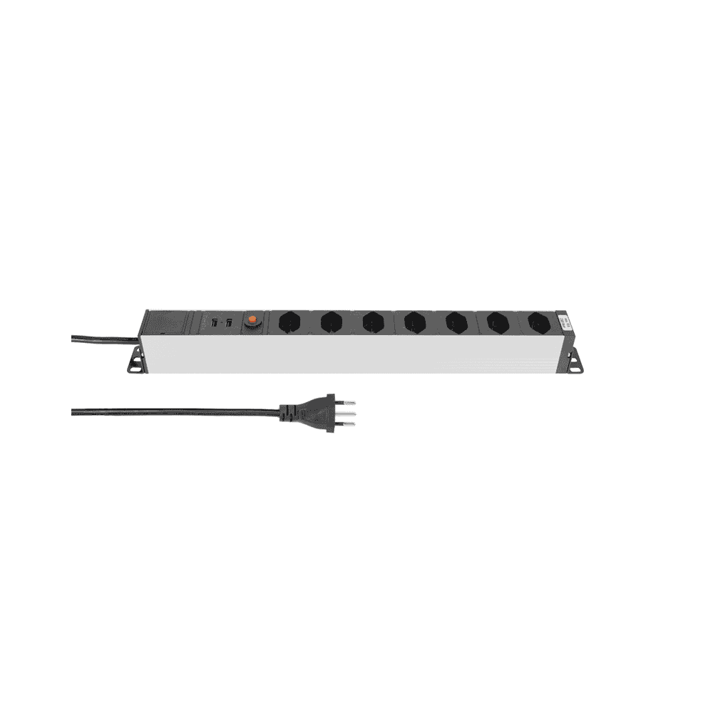 Steffen Multiprise ALU MODULAR SILVER, 7 x T13 et 2 x USB-A, 10 A, IP20, câble de 3 m, argent/noir