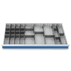 Compartimentage des métallique set 27 pièces, R 48-24, dimension utiles des tiroirs 1200 x 600 mm, 4 hauteurs de façade