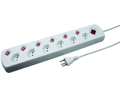 Steffen Steckdosenleiste POWER EASY, 6 x T13 Steckdosen einzeln schaltbar, IP20, 1.5 m Kabel, Überstromschutz, weiss