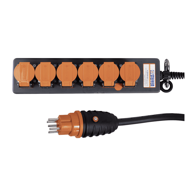 Steffen Steckdosenleiste PROFESSIONAL, T15 Steckdosen, 10 A, GdV 5 x 1.5mm², IP55, schwarz/orange, diverse Ausführungen