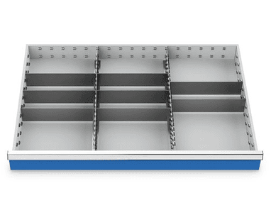 Compartimentage des métallique set 10 pièces, R 36-24, dimension utiles des tiroirs 900 x 600 mm, en 4 hauteurs de façade
