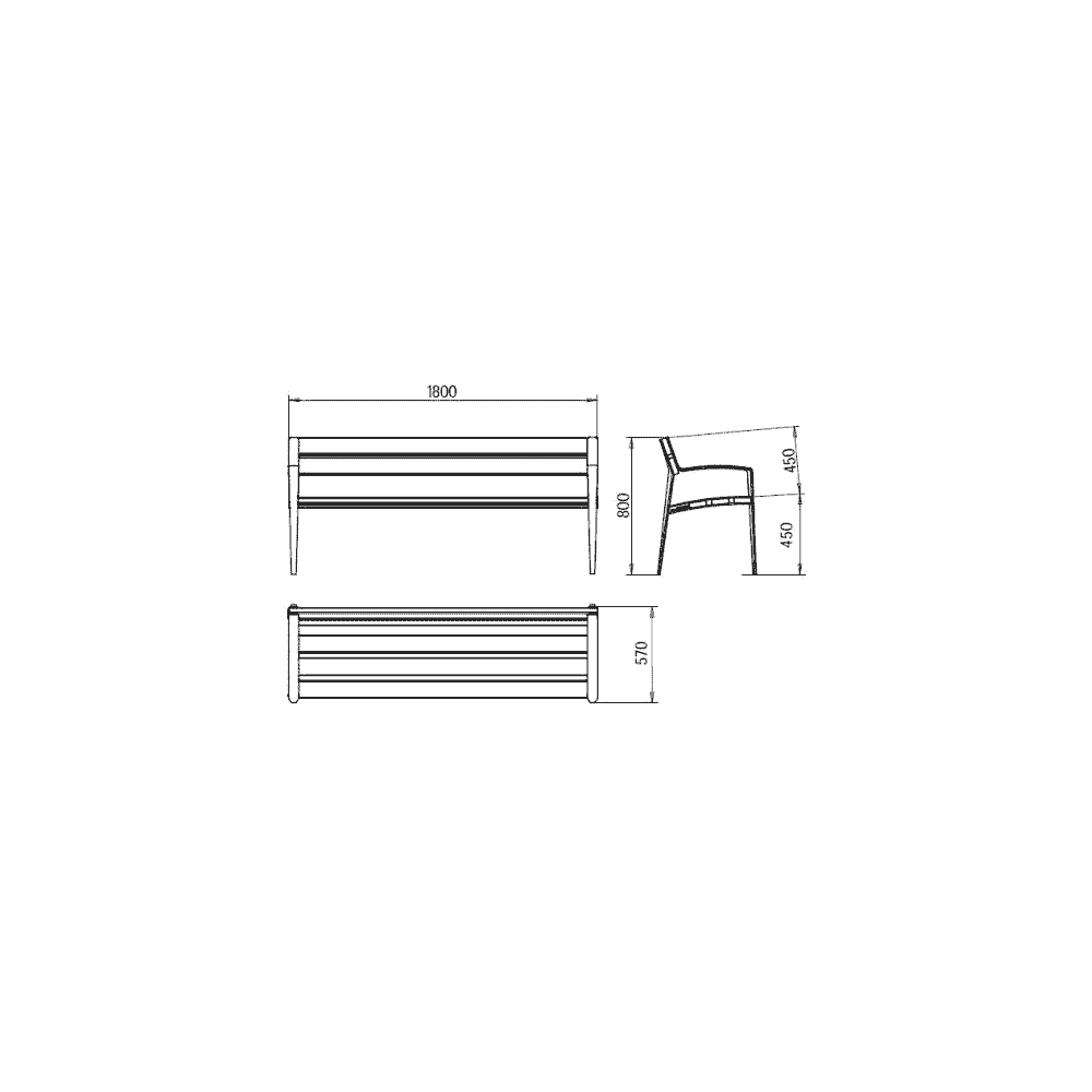 Banc public Minsk en fonte et bois, L x P x H 1800 x 570 x 800 mm, disponible en 4 couleurs