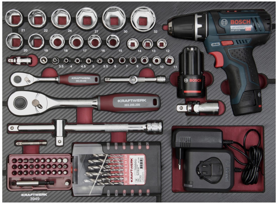 KRAFTWERK PRO LINE Profi-Alu-Werkzeugkoffer KW/Bosch, 264-teilig