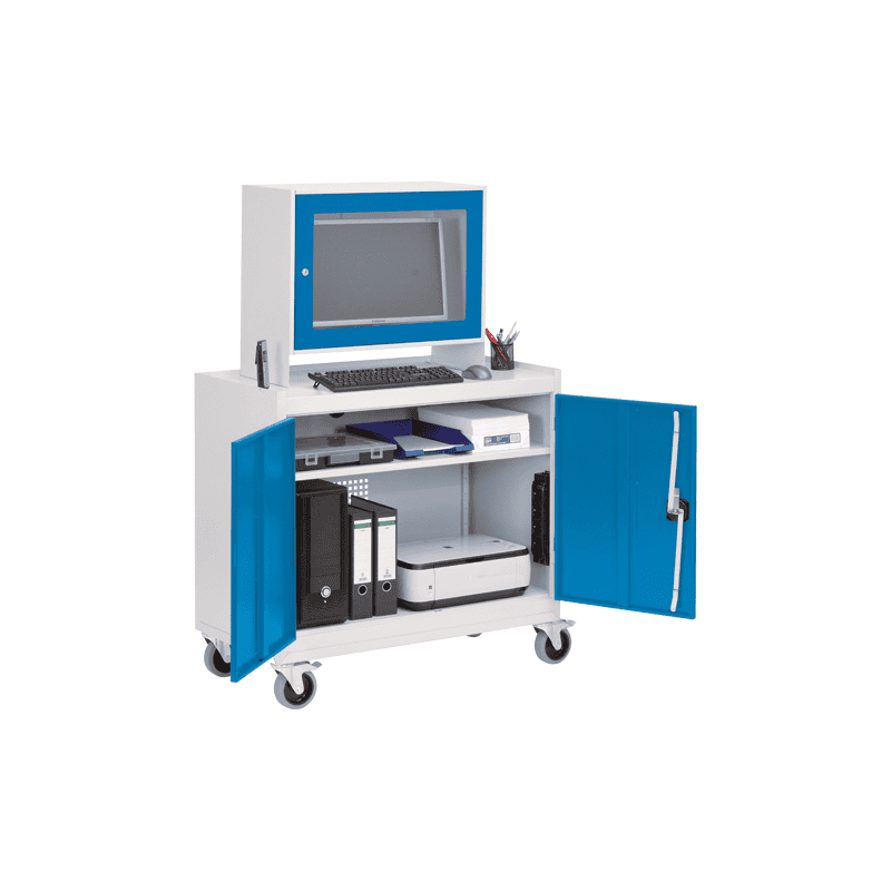 Bedrunka+Hirth Mobiler Computerschrank mit Monitoraufsatzgehäuse für 24'' Monitor, 1000 x 500 x 1575 mm